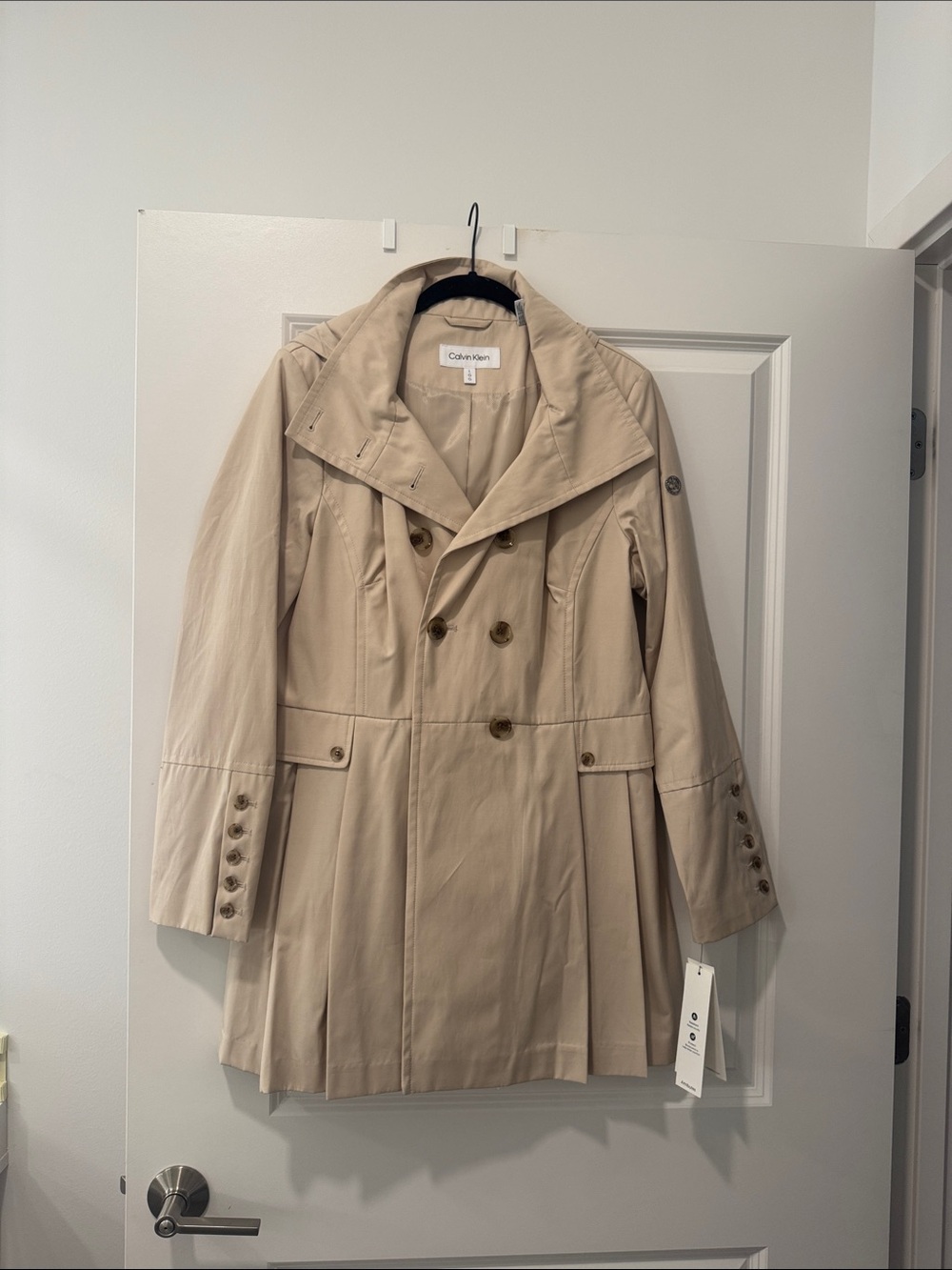 Calvin Klein Light Cream Double-Breasted Trench Coat